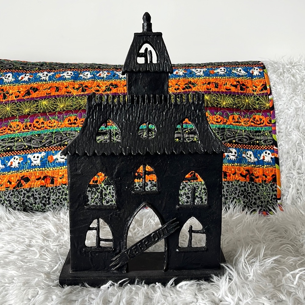 Pottery Barn Halloween Iron Haunted House Candleholder